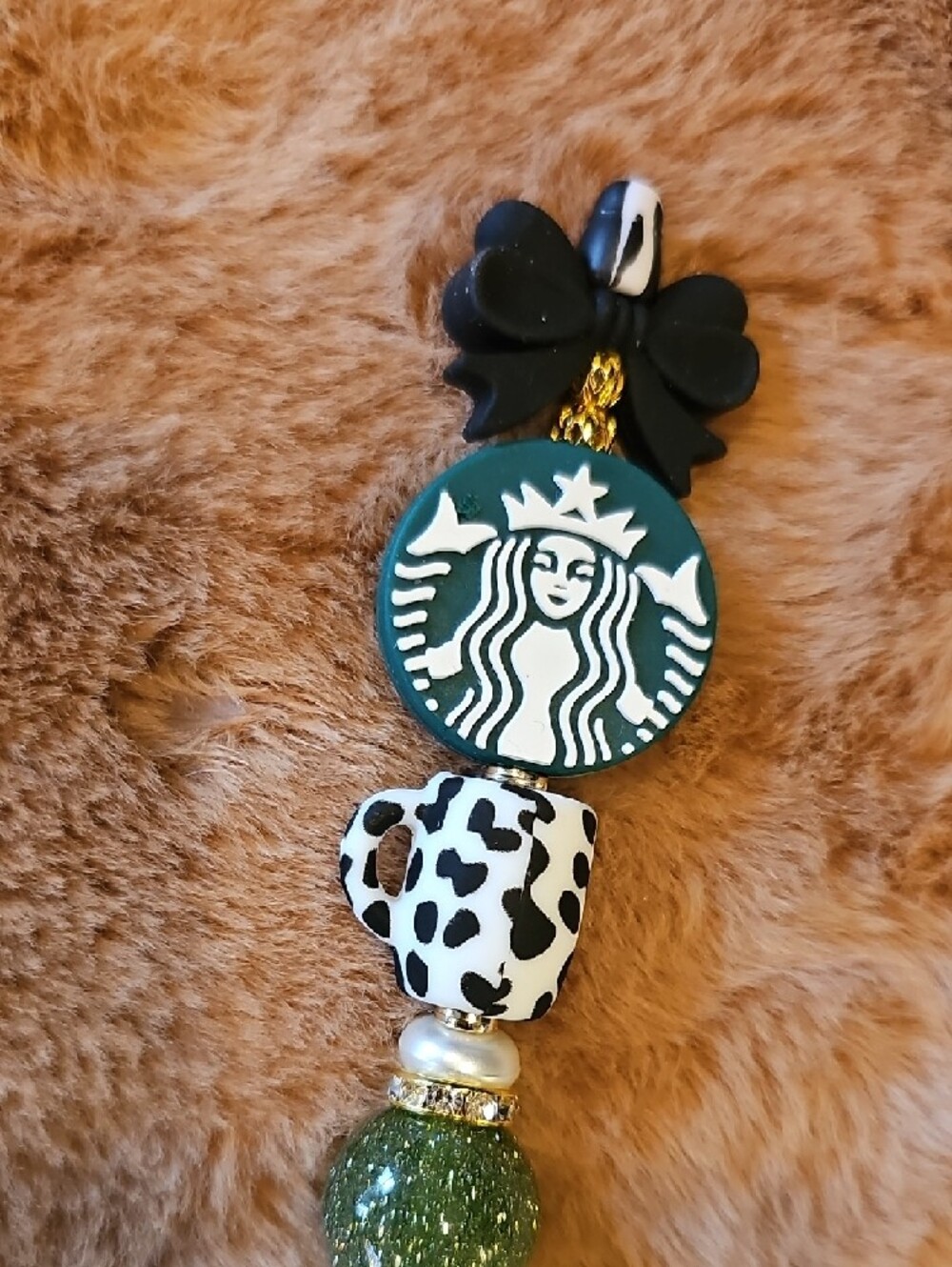 Coffee Green & Black Cowprint Glitter Beaded Pen - Picture 3 of 5